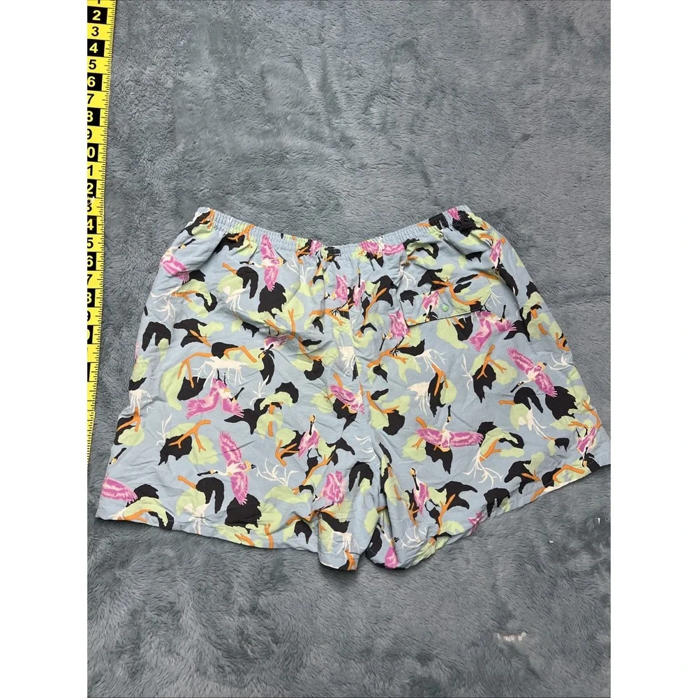 Patagonia Swim Shorts Mens XL Blue Graphic Logo Flamingos 3 Pocket Swimsuit